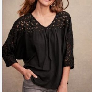 Garnet Hill Black cotton/modal blend top with batwing sleeves, Womens Size Small